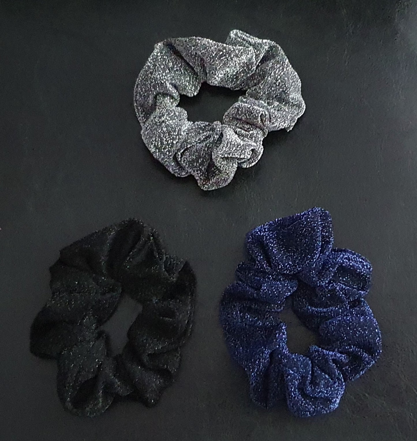 Sparkly glittery effect material scrunchie set of three