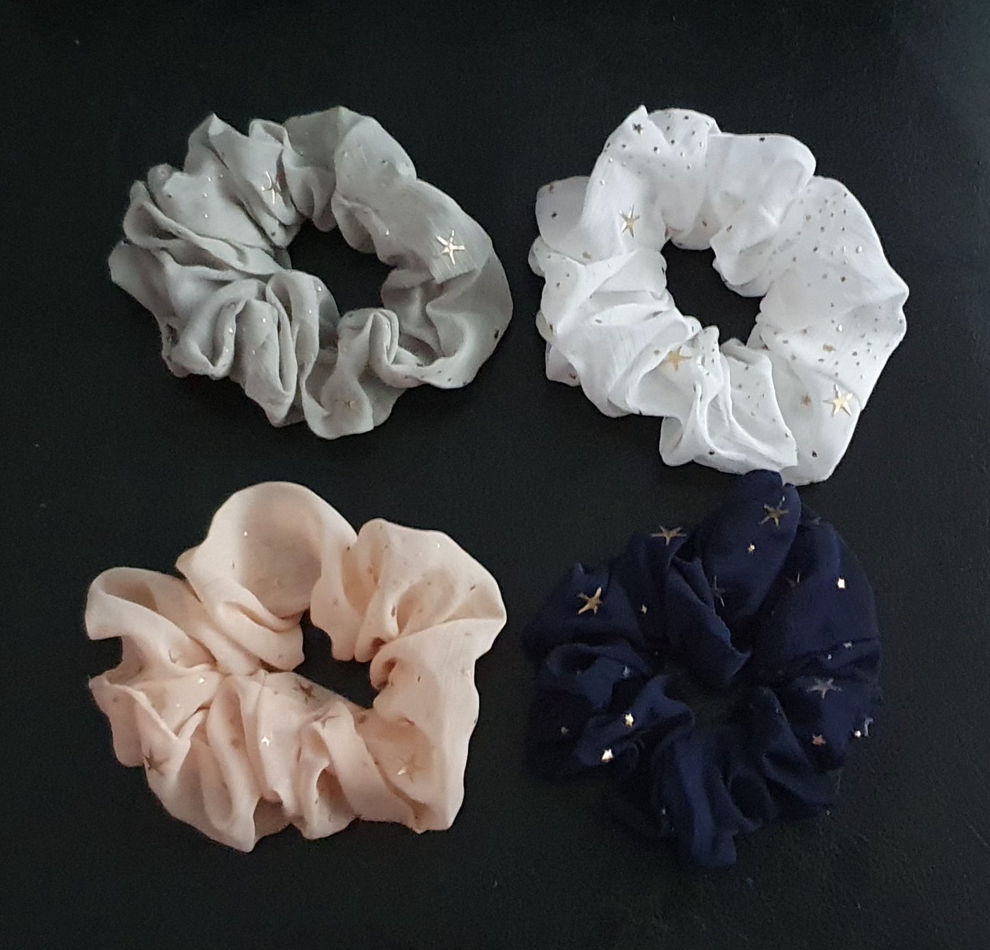 Stary set of four hair scrunchie bobbles