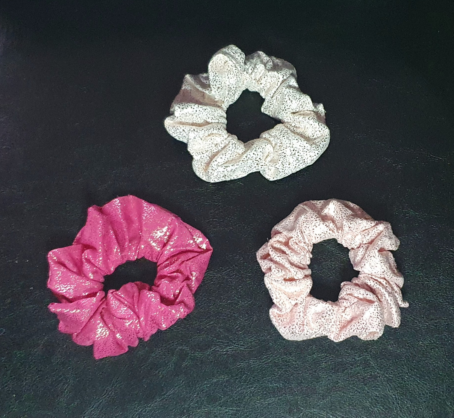 Gold fleck design trio of hair scrunchies