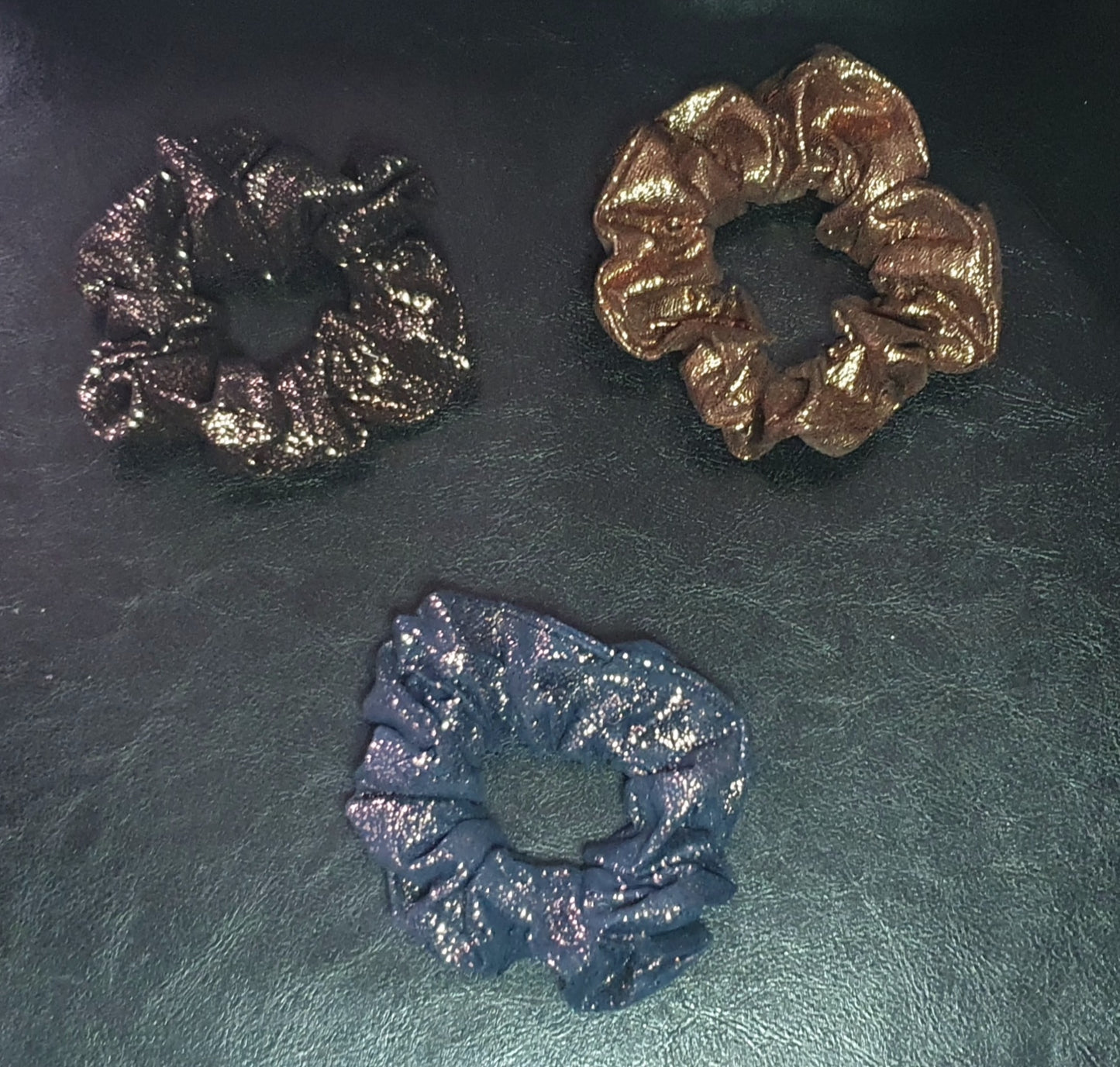 Gold fleck design trio of hair scrunchies