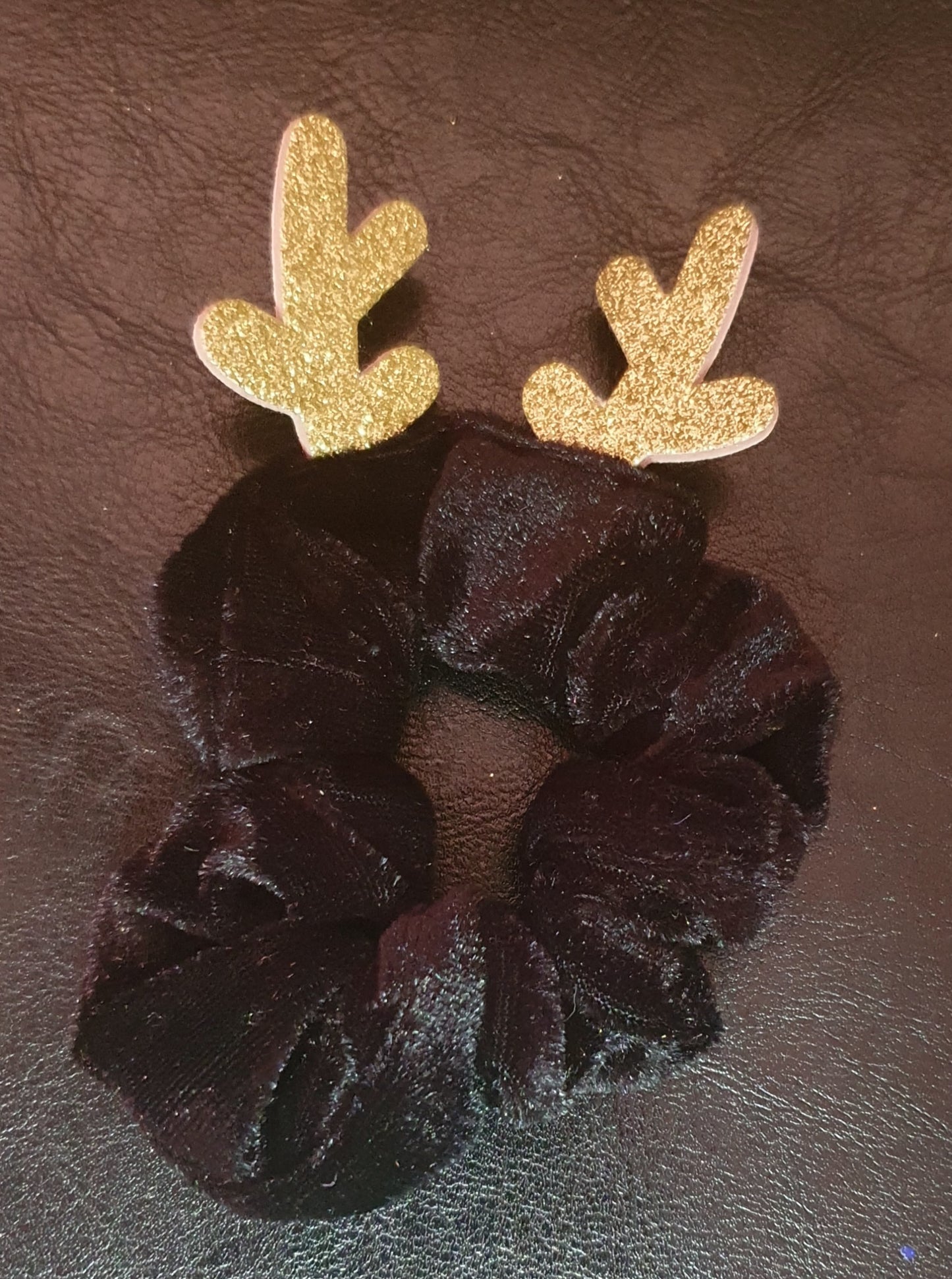 Glittery reindeer antler velvet hair scrunchie