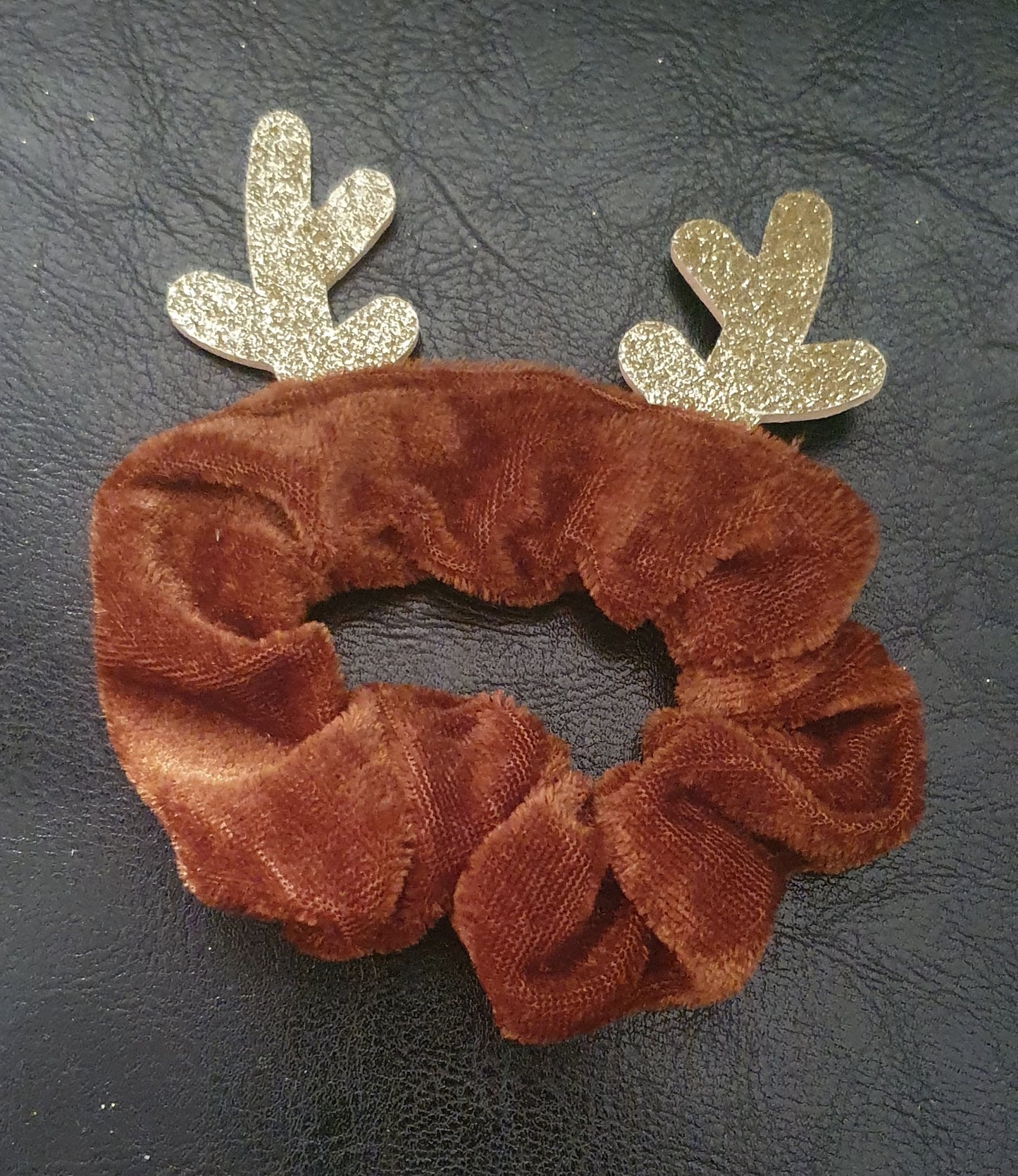 Glittery reindeer antler velvet hair scrunchie