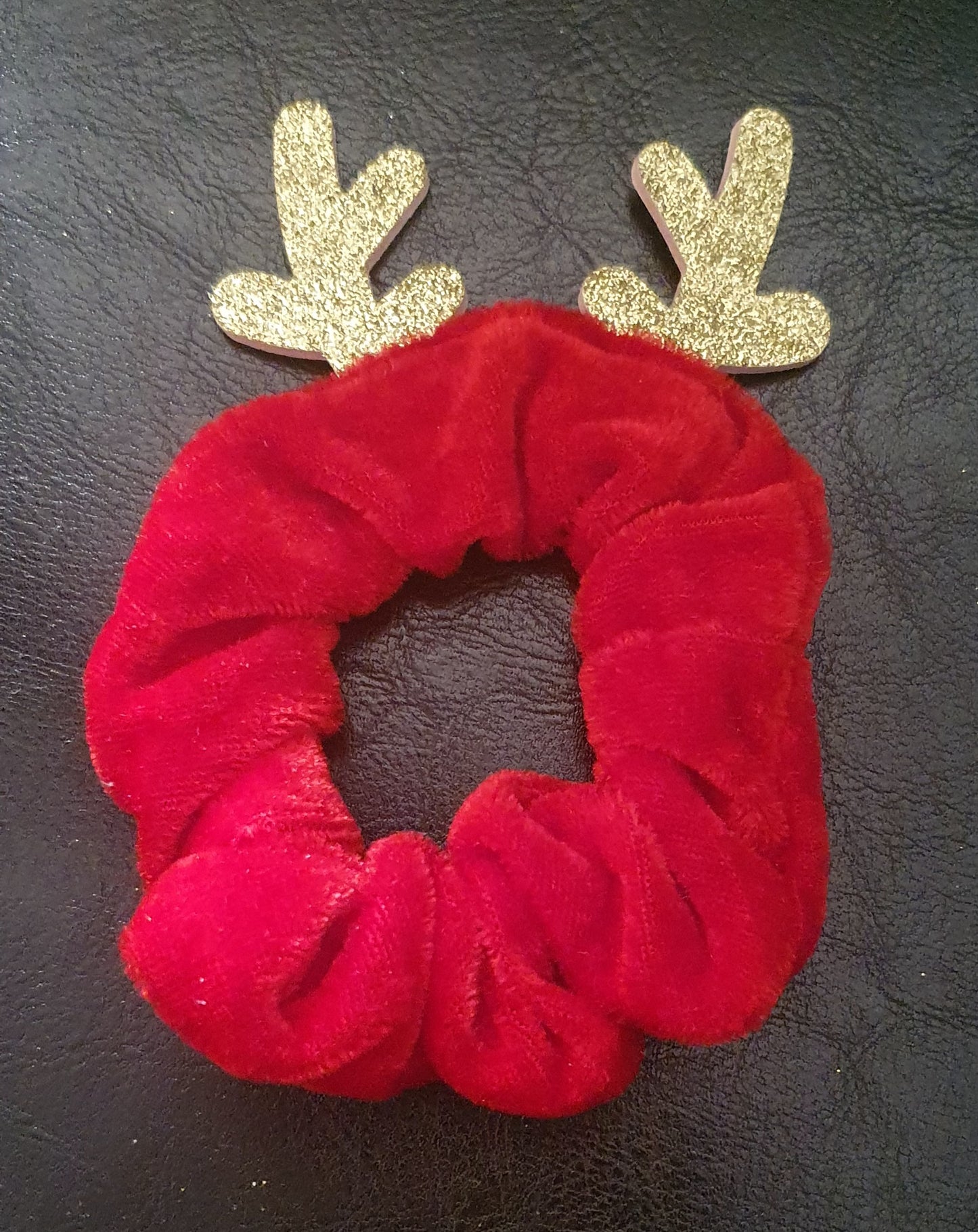 Glittery reindeer antler velvet hair scrunchie