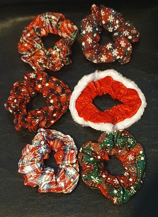 Set of 6 Christmas hair scrunchies