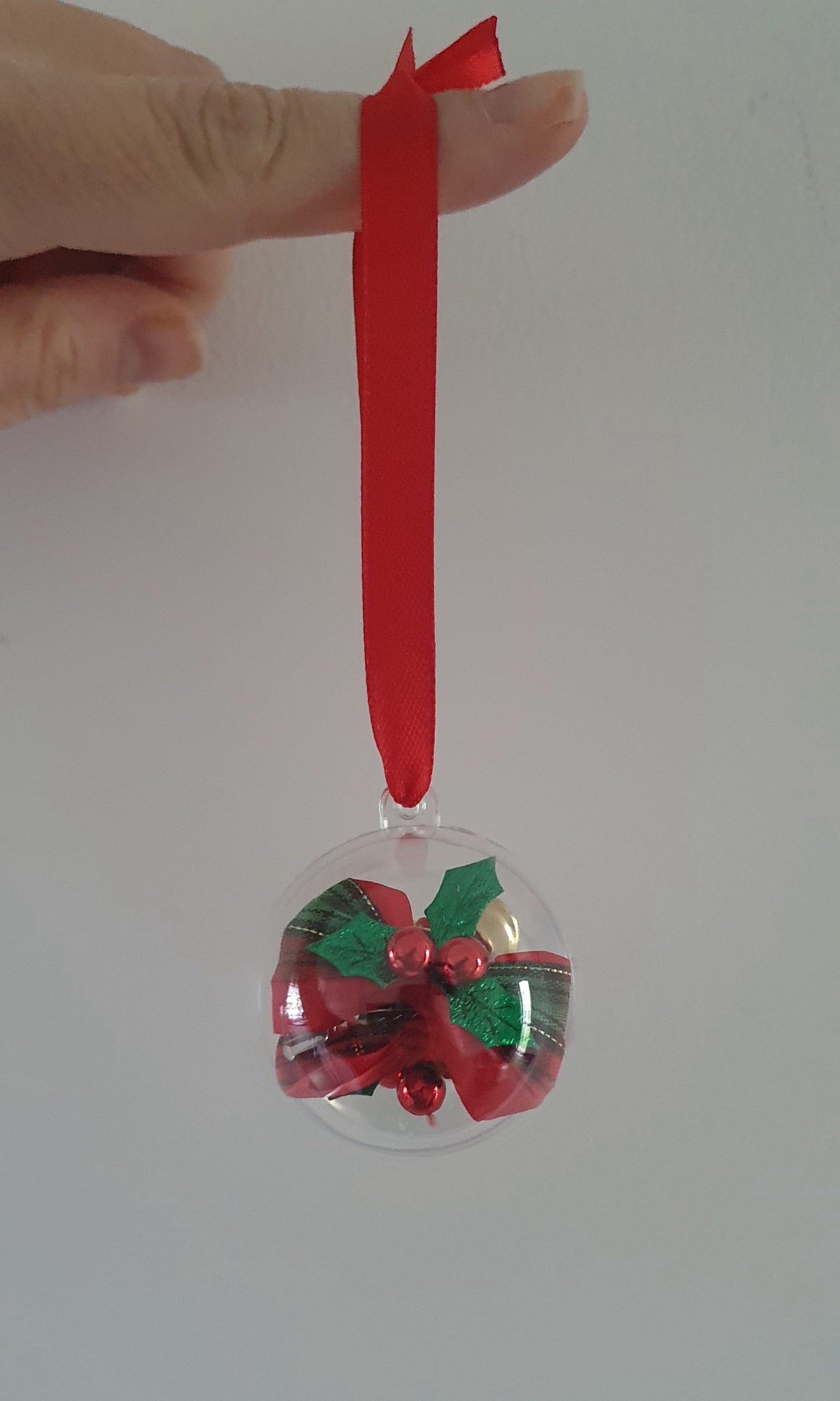 Pair of holly and bell pigtail/ponytail hair bows - with a bauble