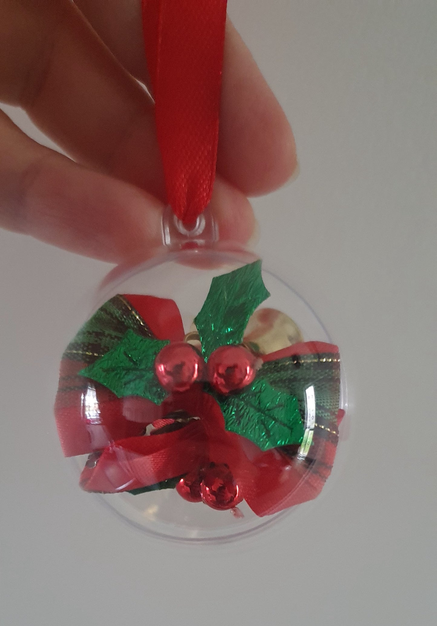 Pair of holly and bell pigtail/ponytail hair bows - with a bauble