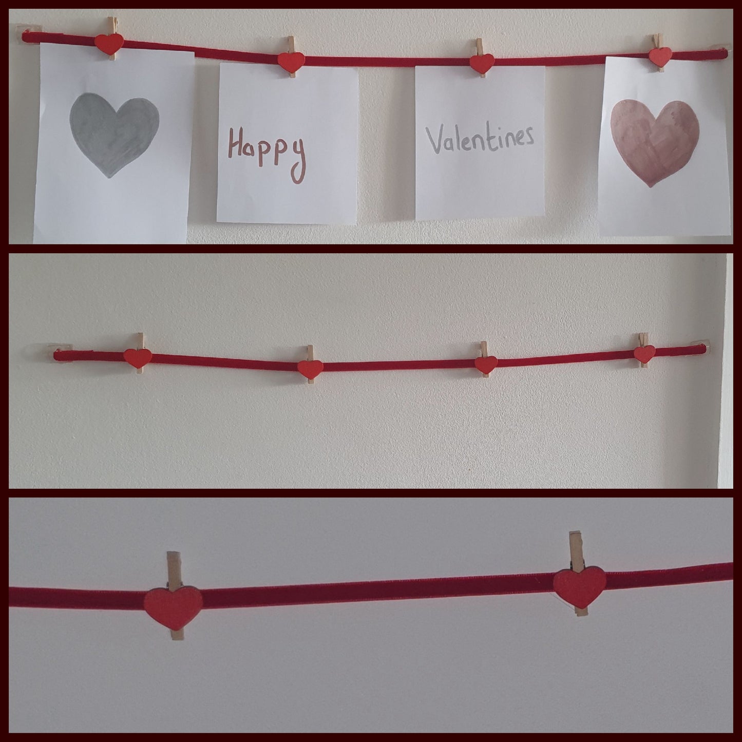 Red velvet and mini heart peg - message/photograph wall décor