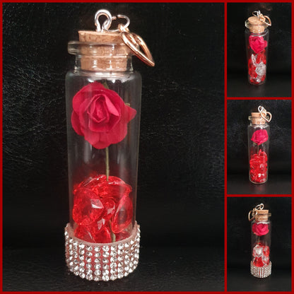 Rose and heart crystal bead glass potion bottle with heart charm