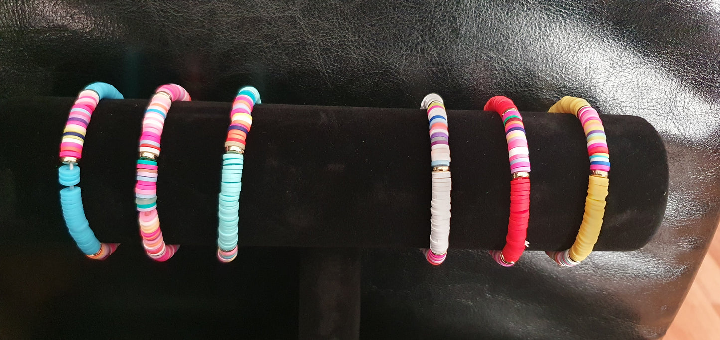 Colourful clay bead bracelets