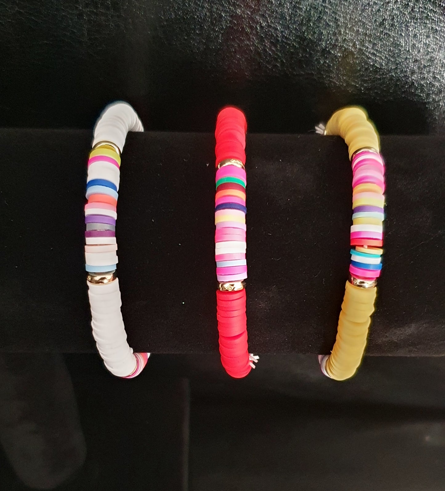 Colourful clay bead bracelets