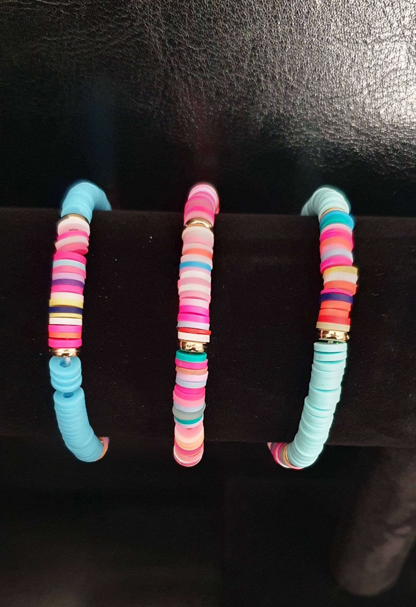 Colourful clay bead bracelets