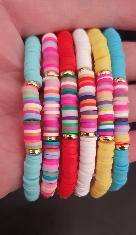 Colourful clay bead bracelets