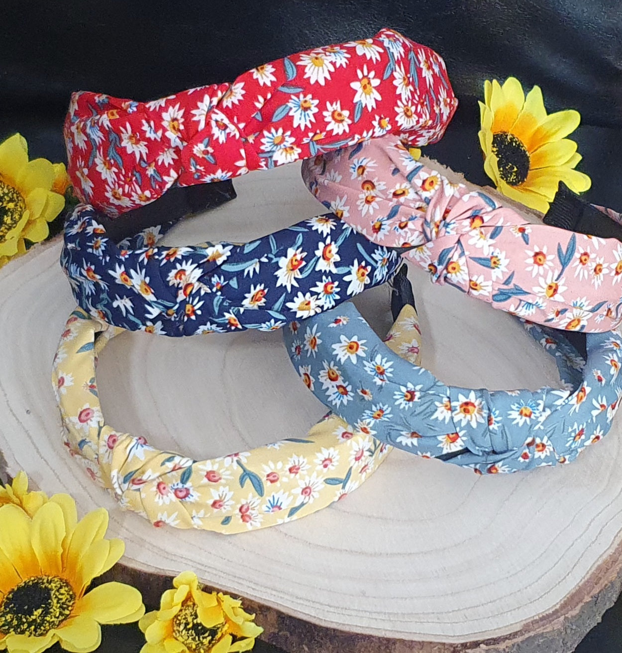 Floral marterial knot wide headbands