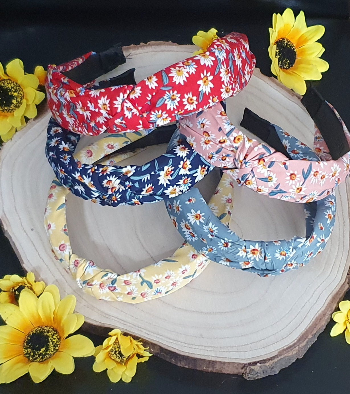 Floral marterial knot wide headbands