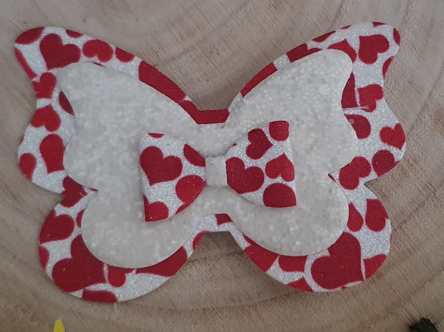 Valentine heart print butterfly hair bow