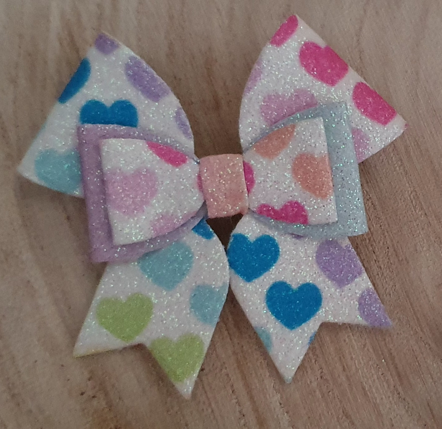 Rainbow heart bow hair clip