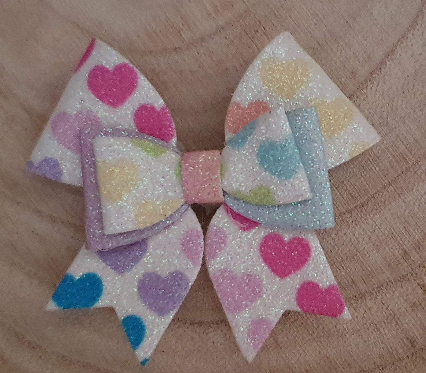 Rainbow heart bow hair clip