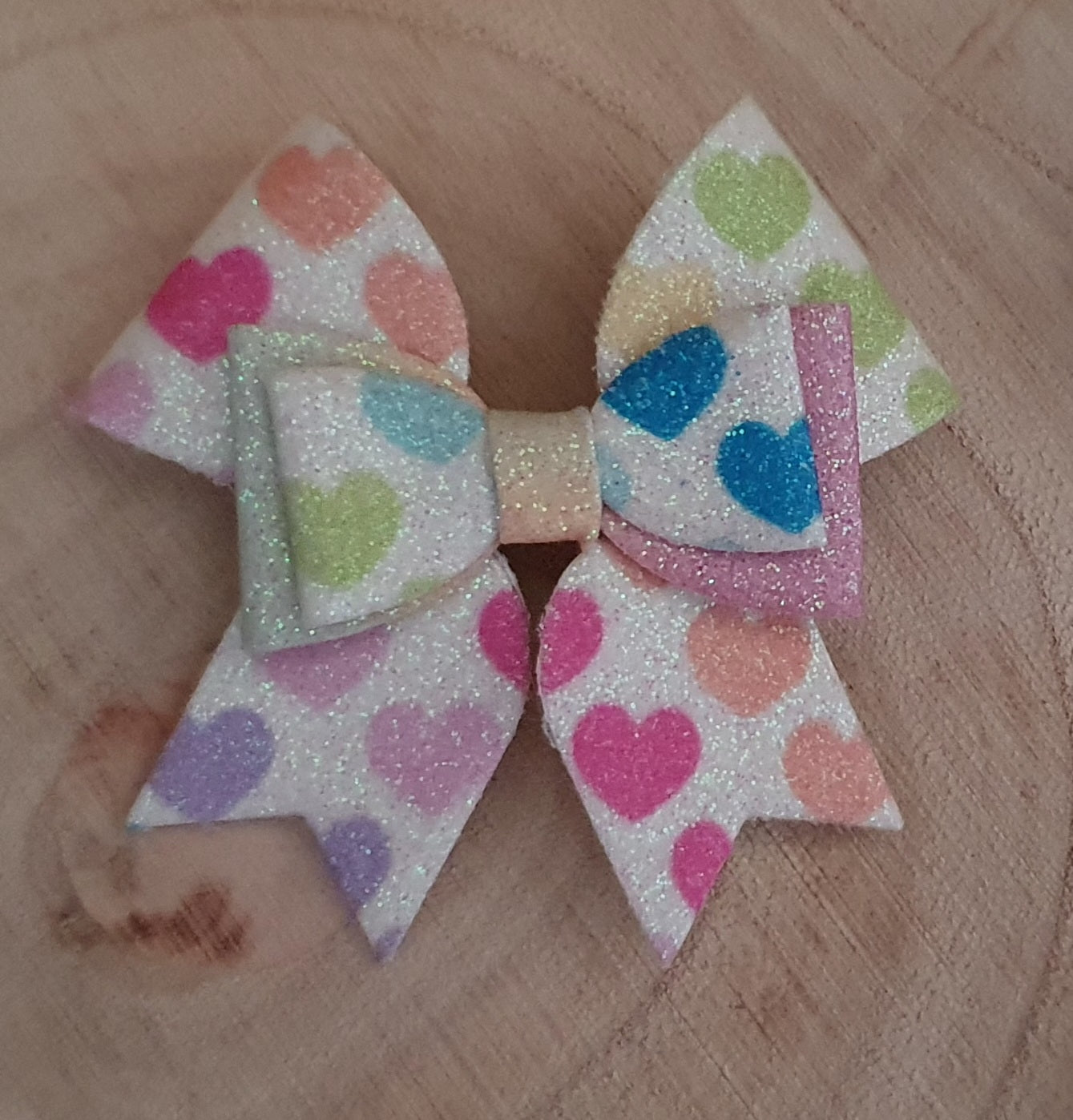 Rainbow heart bow hair clip