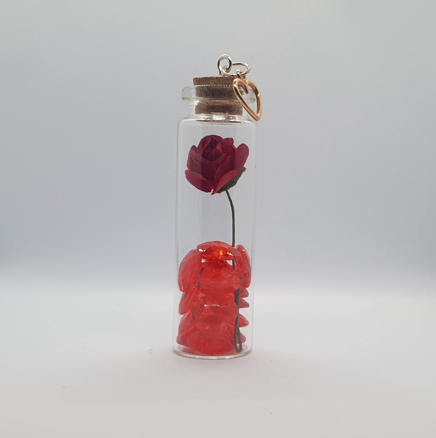 Rose and heart crystal bead glass potion bottle with heart charm