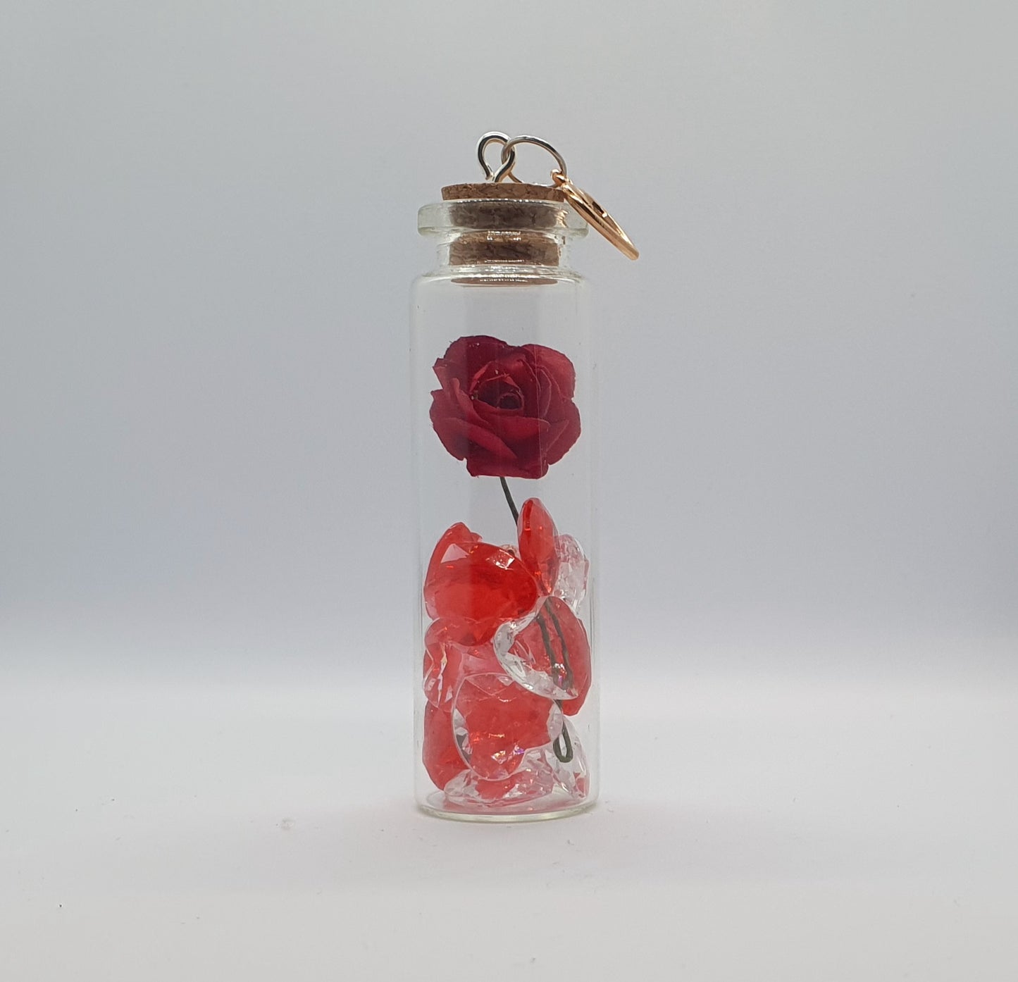 Rose and heart crystal bead glass potion bottle with heart charm