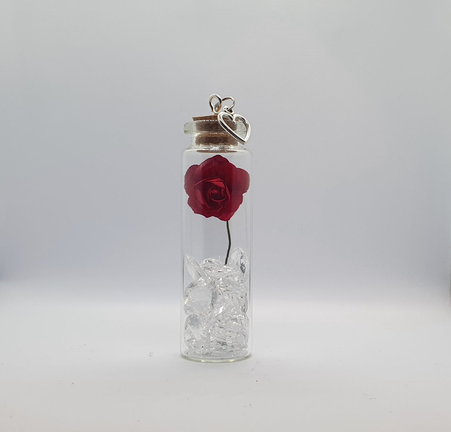 Rose and heart crystal bead glass potion bottle with heart charm