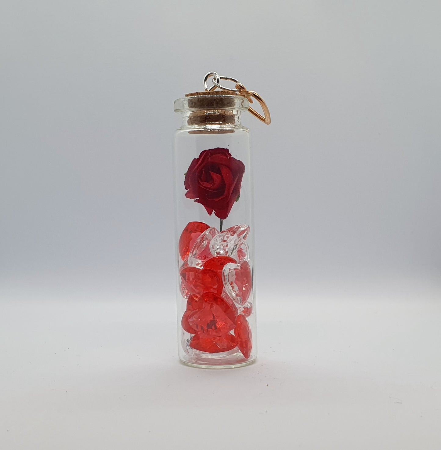 Rose and heart crystal bead glass potion bottle with heart charm