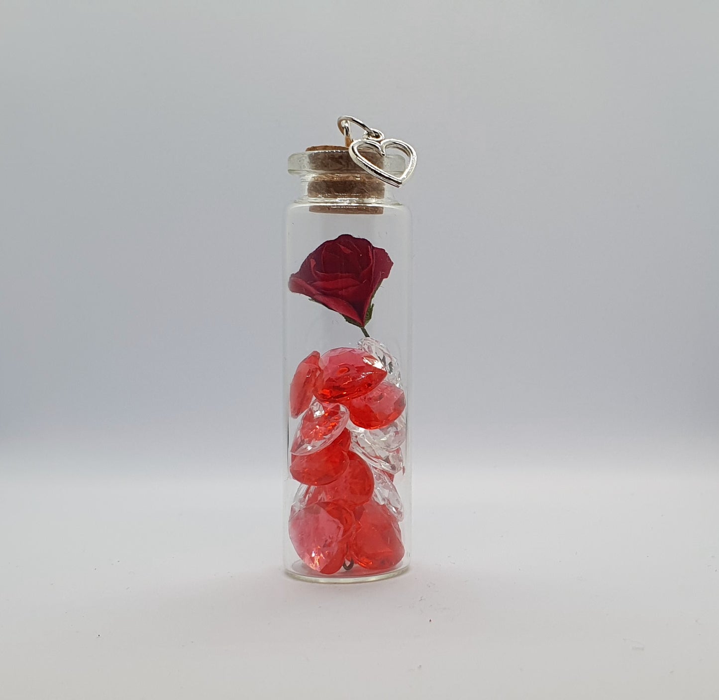 Rose and heart crystal bead glass potion bottle with heart charm