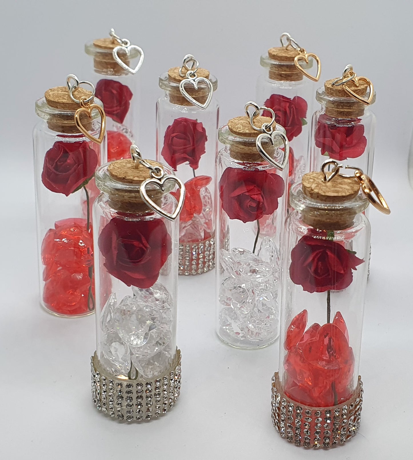 Rose and heart crystal bead glass potion bottle with heart charm