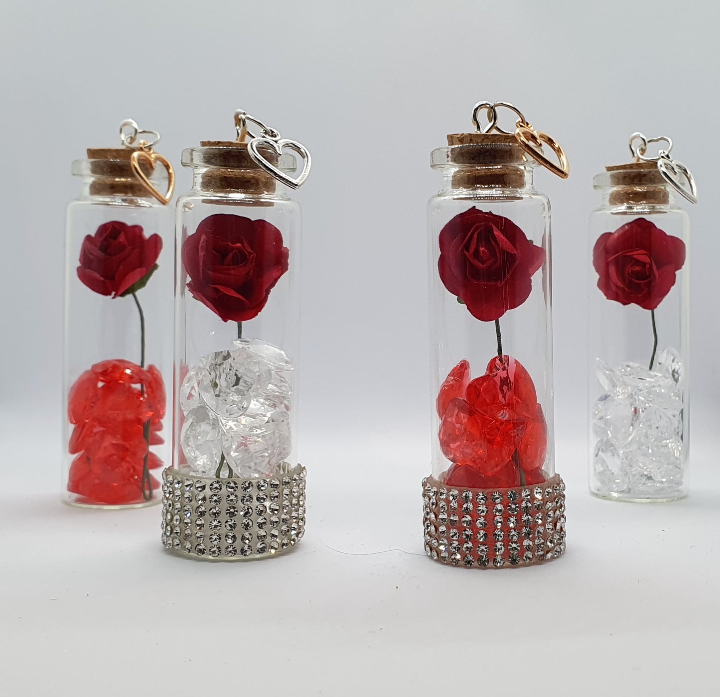 Rose and heart crystal bead glass potion bottle with heart charm