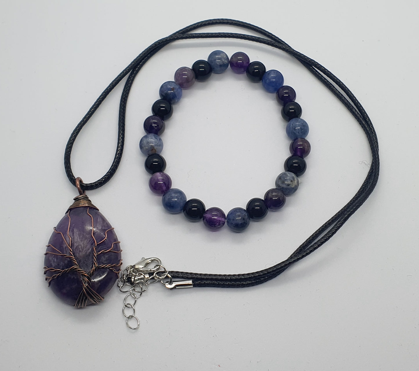 Natural gemstone necklace and bracelet set - Amethyst, Opal, Green Aventurine, Black Agate and Rose Quartz