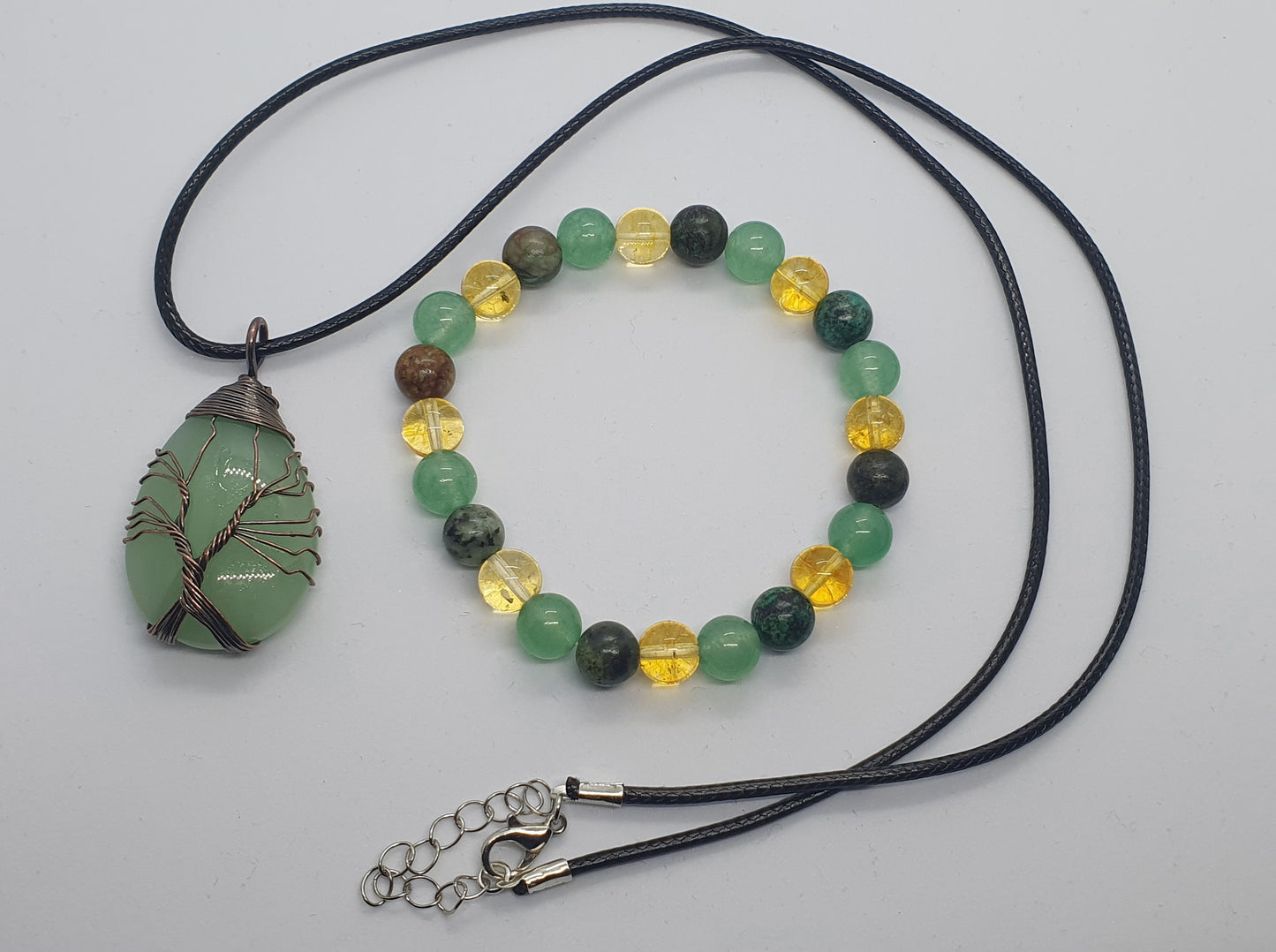 Natural gemstone necklace and bracelet set - Amethyst, Opal, Green Aventurine, Black Agate and Rose Quartz