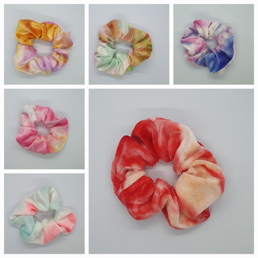 Tie die colourful large soft and fluffy velvet hair scrunchie bobbles set of 6