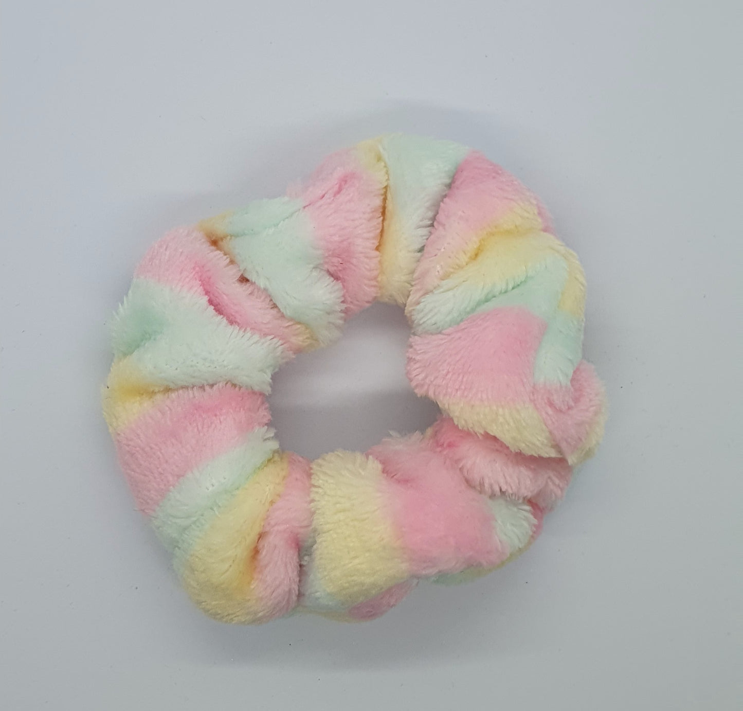 Large pastel candy stripe colourful soft and fluffy hair scrunchie bobble set of 5