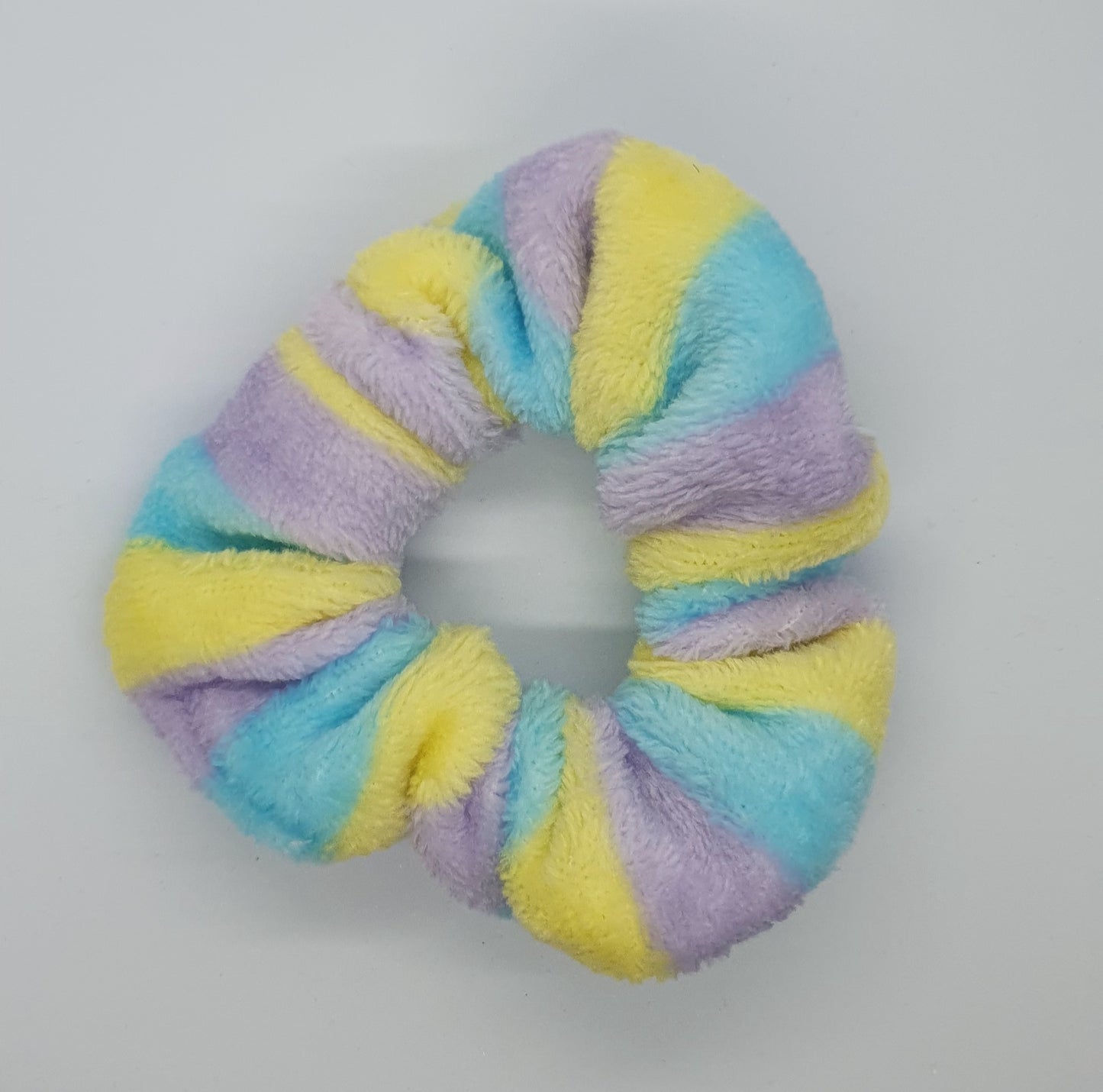 Large pastel candy stripe colourful soft and fluffy hair scrunchie bobble set of 5