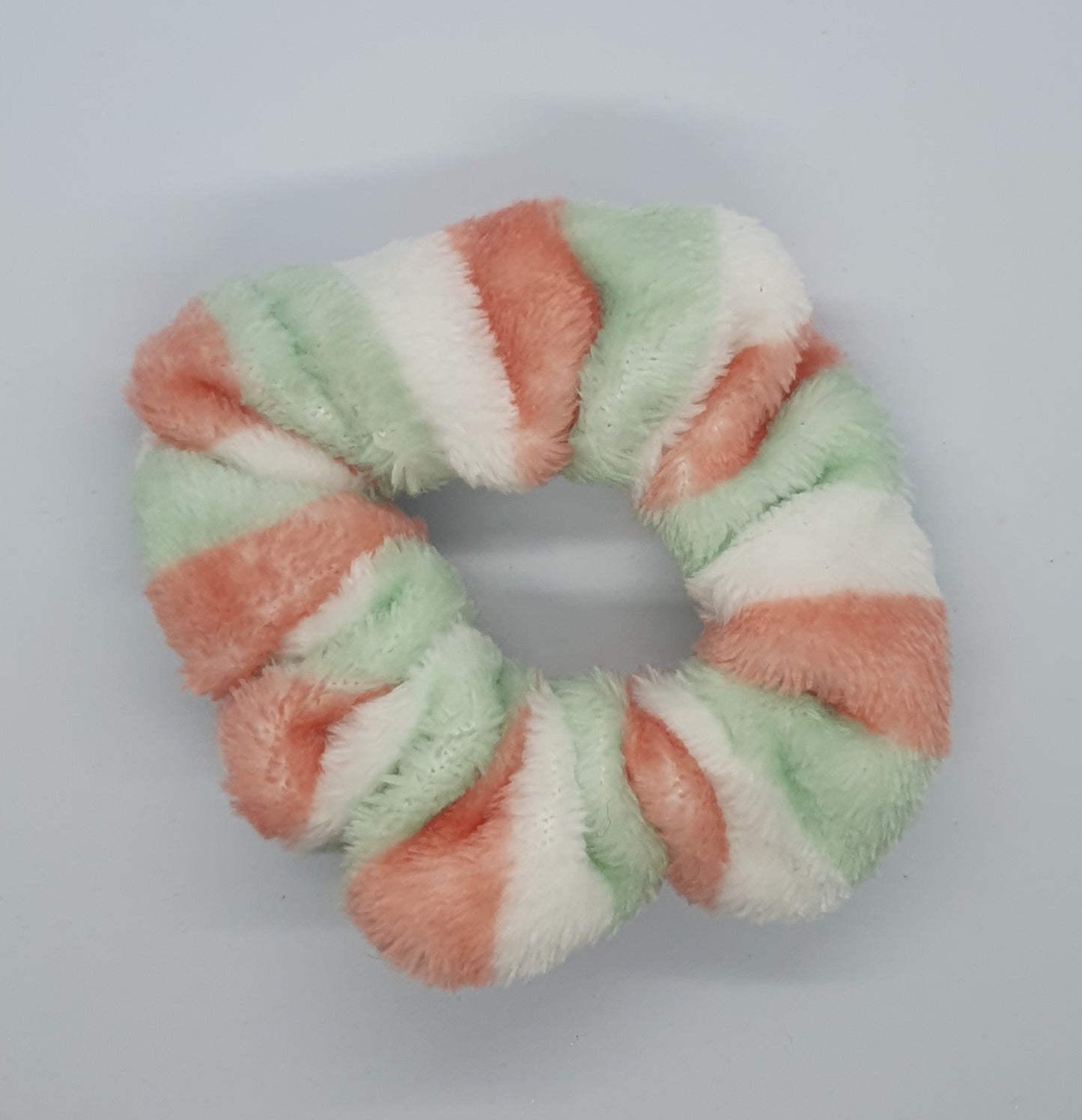 Large pastel candy stripe colourful soft and fluffy hair scrunchie bobble set of 5