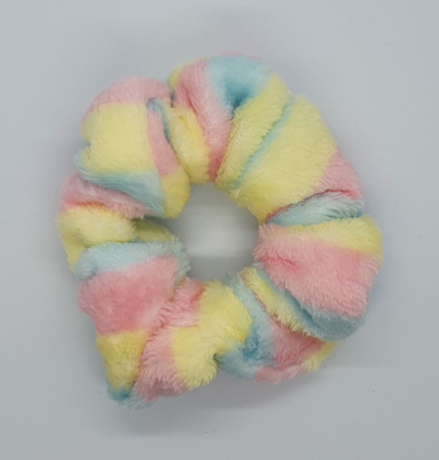 Large pastel candy stripe colourful soft and fluffy hair scrunchie bobble set of 5