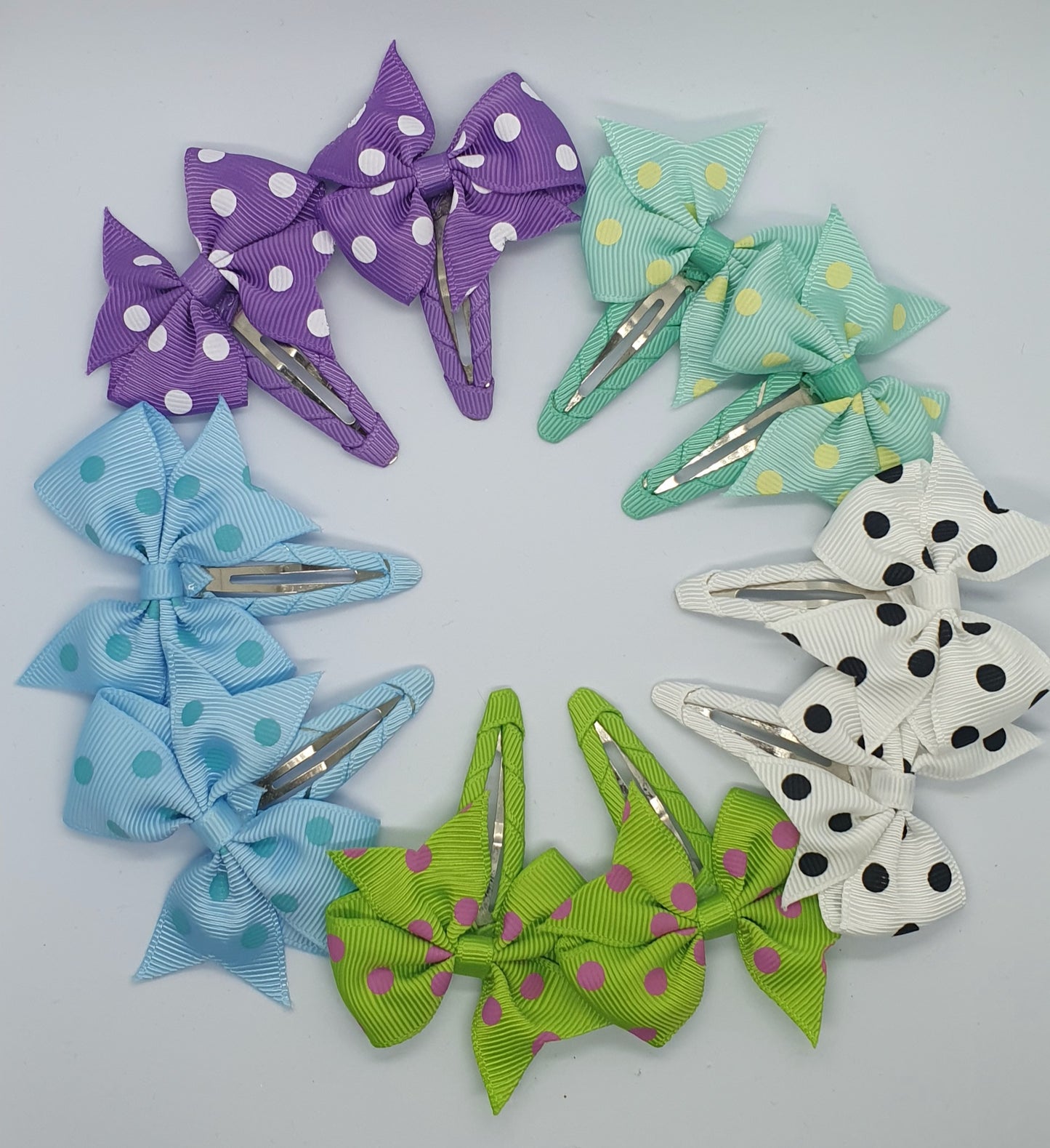 Hair bow snap clips sets plain and spotty designs