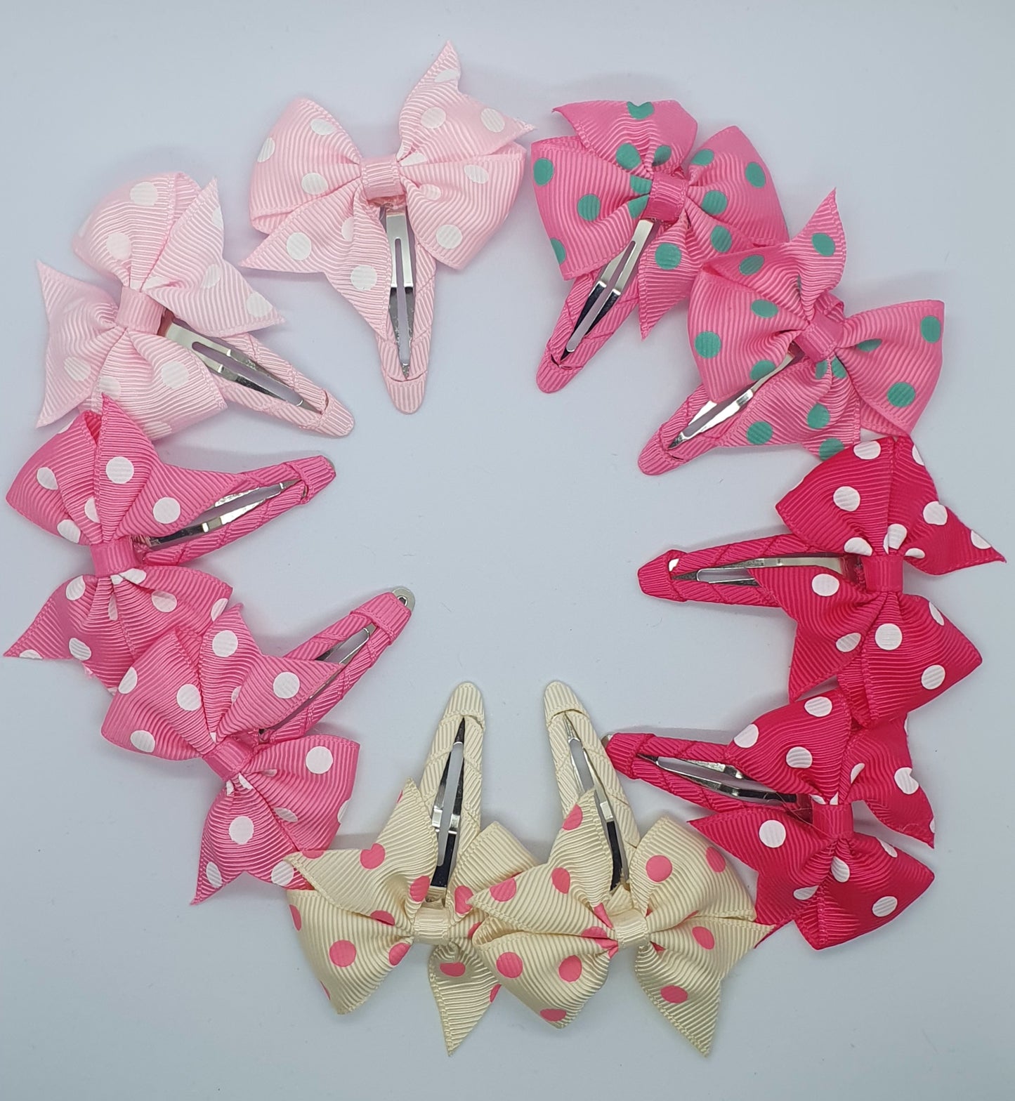 Hair bow snap clips sets plain and spotty designs