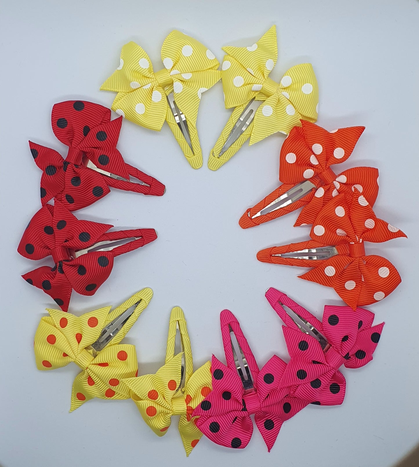 Hair bow snap clips sets plain and spotty designs