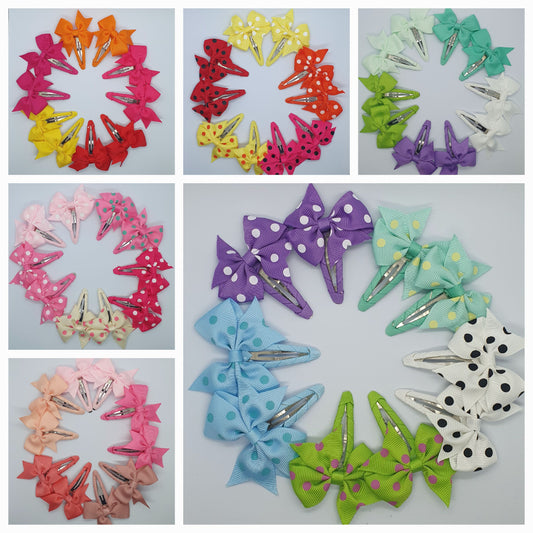 Hair bow snap clips sets plain and spotty designs