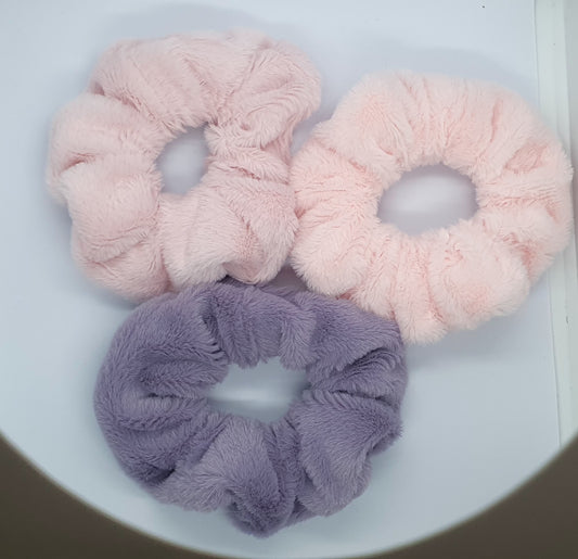 Large thick soft hair scrunchie bobble trio purple/pink