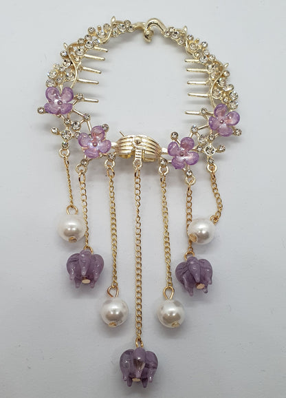 Flower and pearl bead bun clip claw