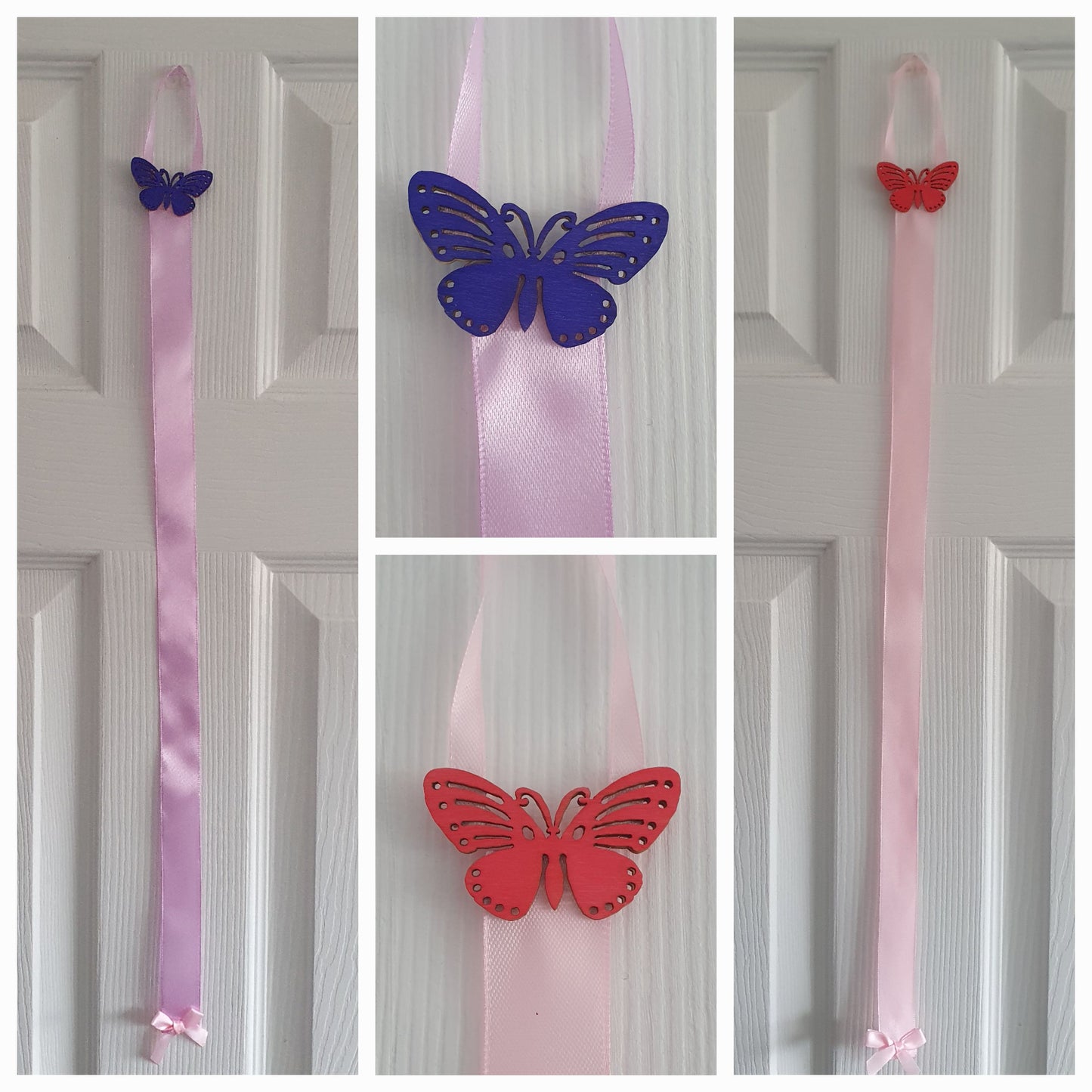 Handmade coloured wooden butterfly and ribbon hair bow/clip holder