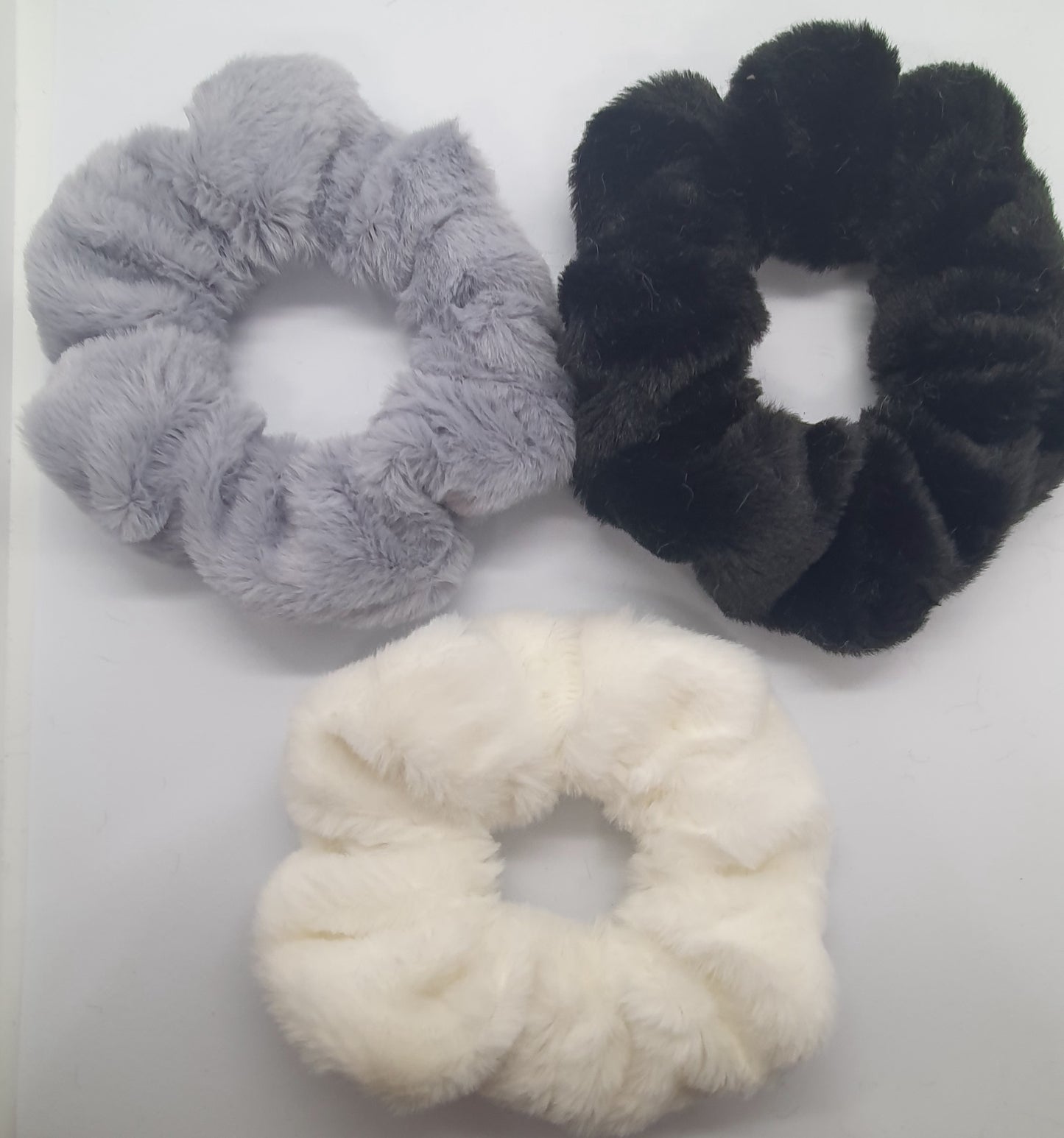 Large thick soft hair scrunchie bobble trio black grey and white