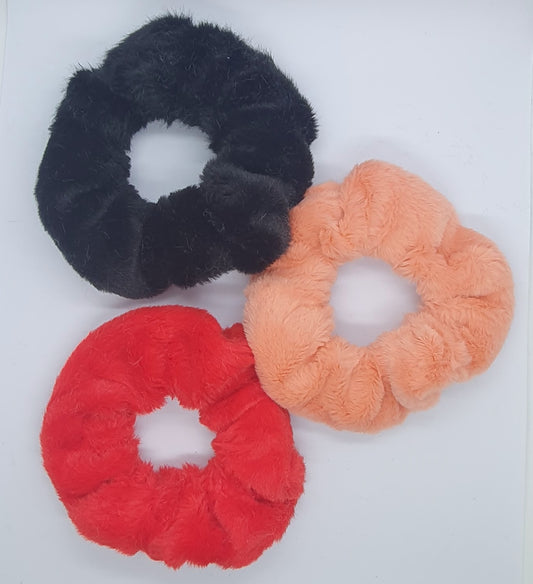 Large thick soft hair scrunchie bobble trio black red and peach