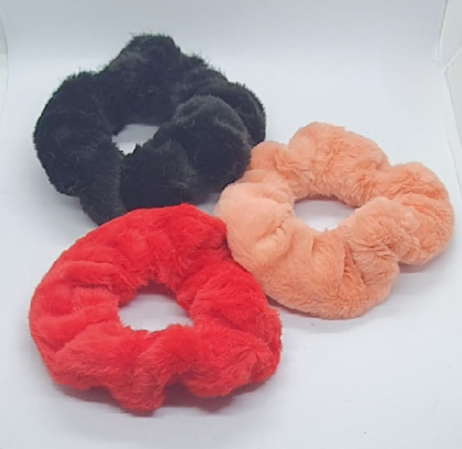 Large thick soft hair scrunchie bobble trio black red and peach