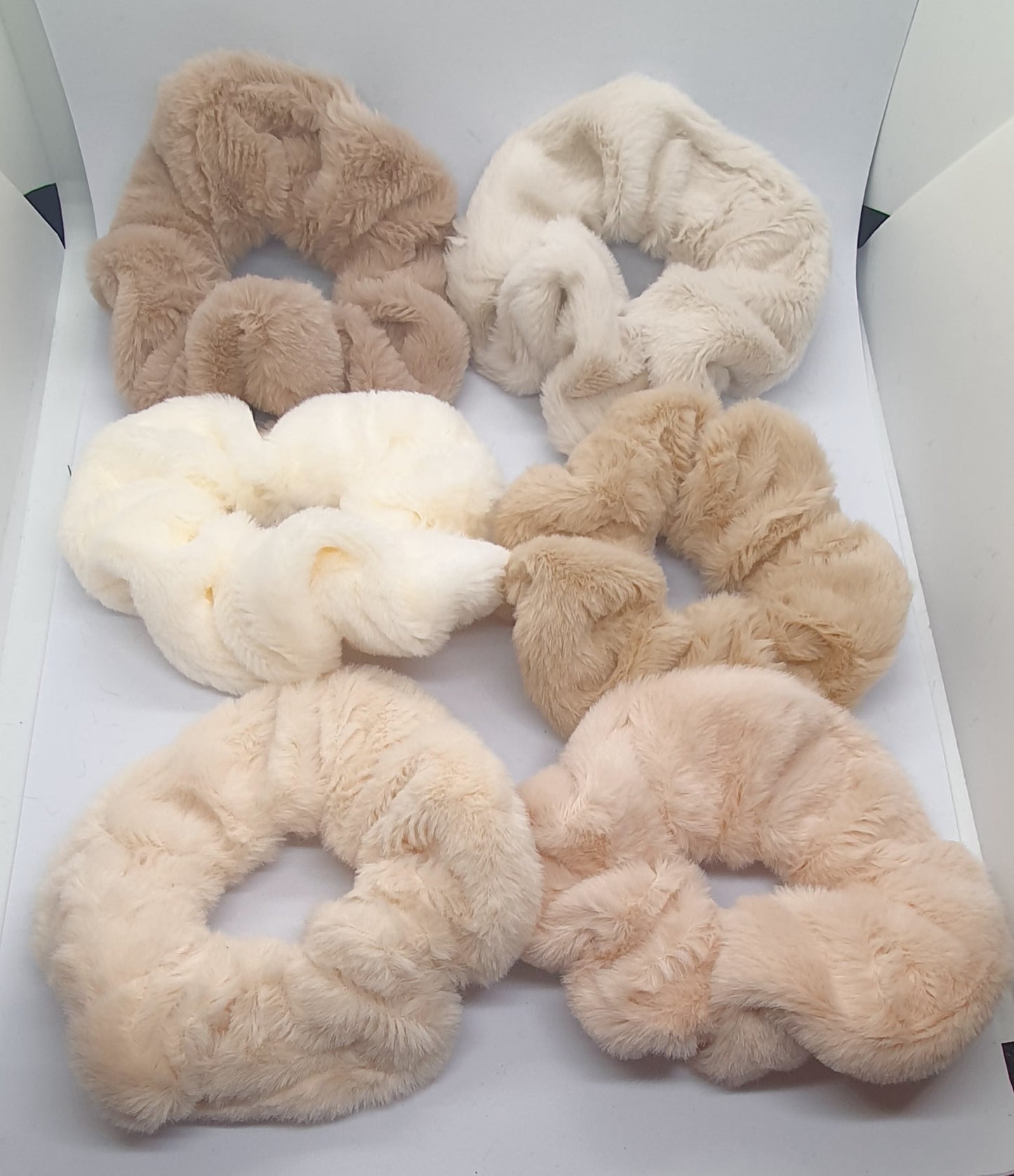 Creams And Beiges Set Large super soft and fluffy set of 6 hair scrunchie bobbles