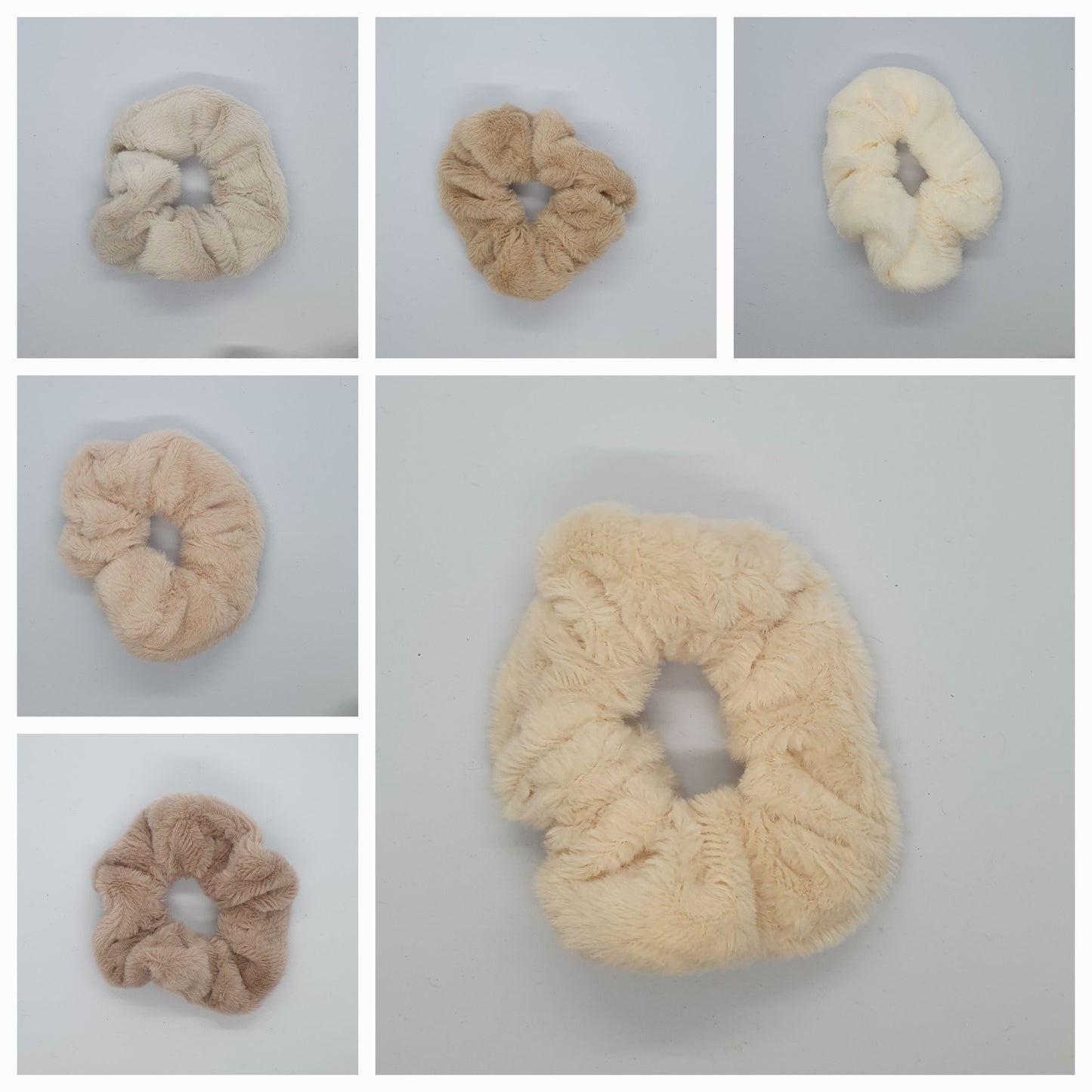 Creams And Beiges Set Large super soft and fluffy set of 6 hair scrunchie bobbles