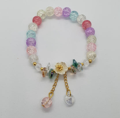 Crackled glass bead and daisy flower bracelet
