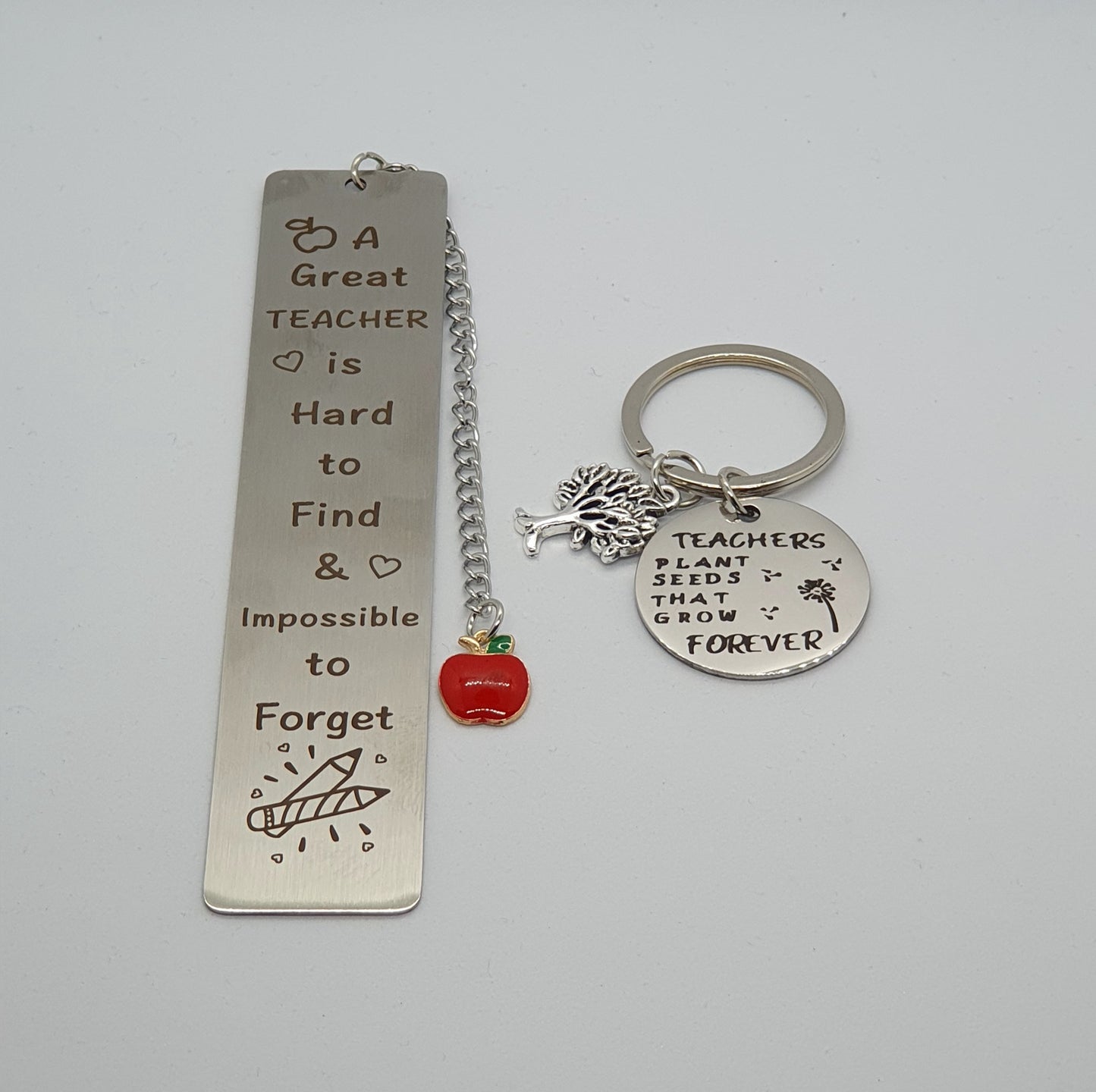 Thank you teacher stainless steel metal book mark and keyring set in a gift box